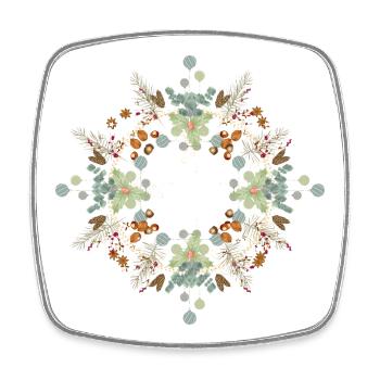 Edles Weihnachtsornament mit Nüssen und Wintergrün - Viereckiger Kühlschrankmagnet - Weiß - Vorne
