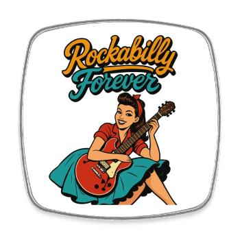 Rockabilly Forever Frau 50er E-Gitarre Geschenk - Viereckiger Kühlschrankmagnet - Weiß - Vorne