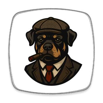 Rottweiler Hund im Anzug mit Zigarre - Viereckiger Kühlschrankmagnet - Weiß - Vorne