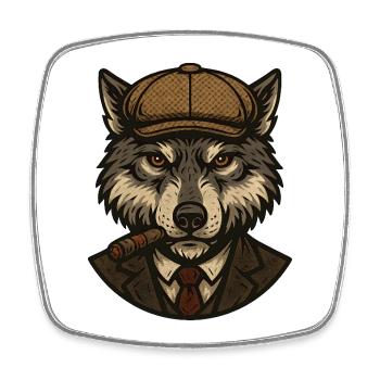 Wolf mit Baskenmütze und Zigarre - Viereckiger Kühlschrankmagnet - Weiß - Vorne