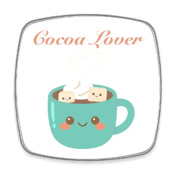 Kakaoliebhaber - Kawaii Winter Becher mit heißer Schokolade - Viereckiger Kühlschrankmagnet - Weiß - Vorne