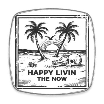Vintage Strandschädel T-Shirt – Happy Livin - Viereckiger Kühlschrankmagnet - Weiß - Vorne