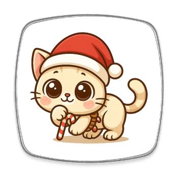 Kawaii Weihnachtskatze – Süßes Xmas Design - Viereckiger Kühlschrankmagnet - Weiß - Vorne