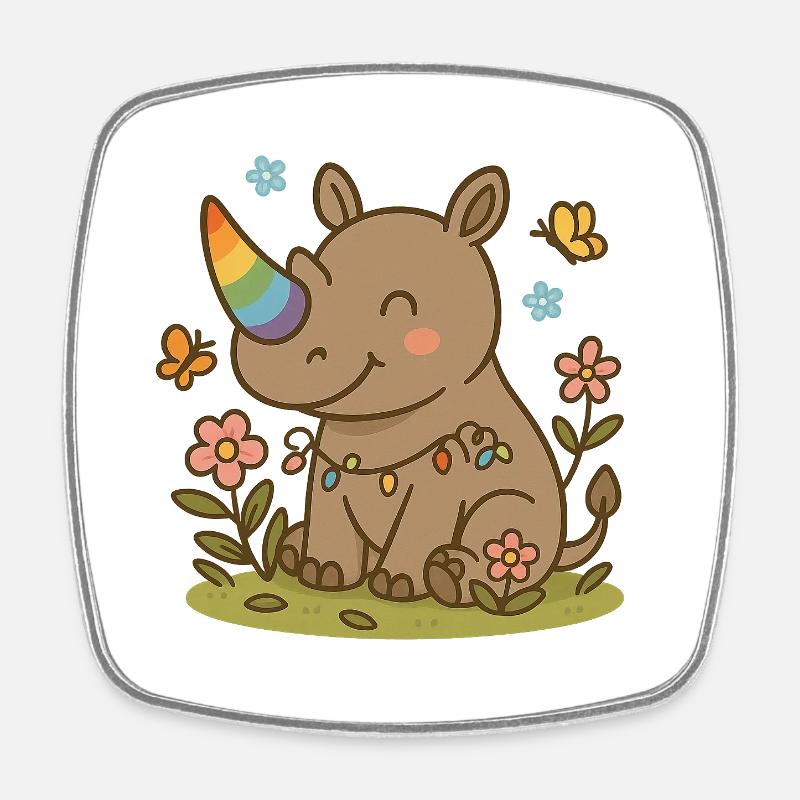 Spring_Rhino_Rhinova_Seasons_Collection - Square fridge magnet - white