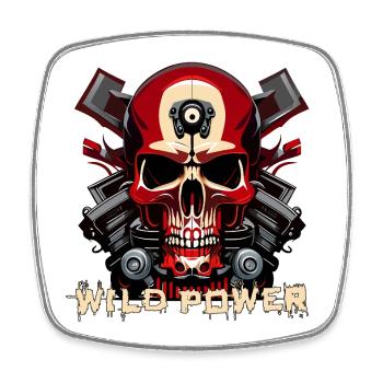 Wild Power Crâne Moto Art - Magnet carré - blanc - Devant