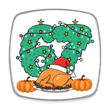 Gobble Christmas Roast Wreath number 67 thankfull - Square fridge magnet - white - Front