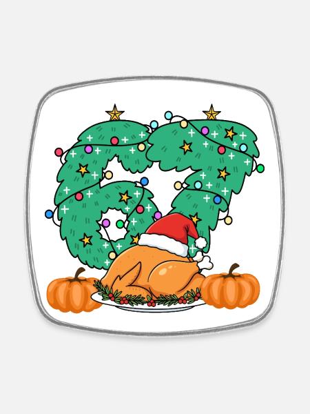 Gobble Christmas Roast Wreath number 67 thankfull - Square fridge magnet - white