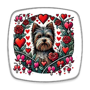 Yorkie Herzen Blumen Porträt - Viereckiger Kühlschrankmagnet - Weiß - Vorne