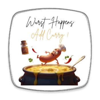 Sausage Happens Add Curry ! - Square fridge magnet - white - Front