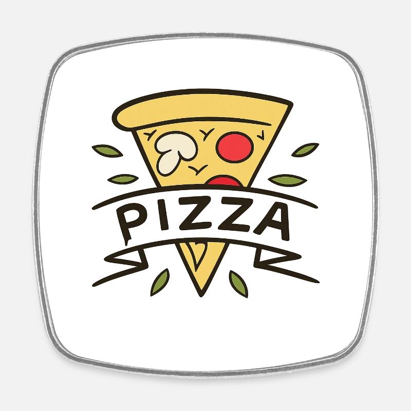 Pizza cartoon tranche et joie - Magnet carré - blanc