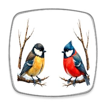 Oiseaux chanteurs jumeaux en hiver - Magnet carré - blanc - Devant