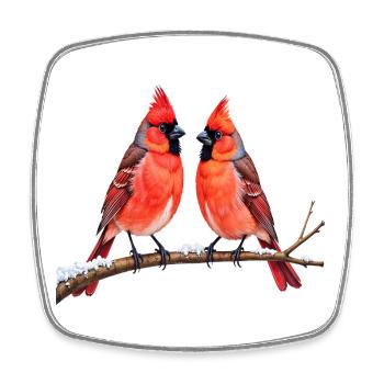 Twin Cardinals im Winter - Viereckiger Kühlschrankmagnet - Weiß - Vorne