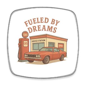 Getrieben von Träumen Retro Auto - Viereckiger Kühlschrankmagnet - Weiß - Vorne