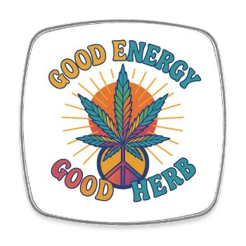 Good Energy Good Herb – Hippie Retro Design - Viereckiger Kühlschrankmagnet - Weiß - Vorne