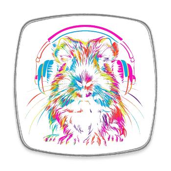 Neon-Meerschweinchen mit Kopfhörer - Viereckiger Kühlschrankmagnet - Weiß - Vorne