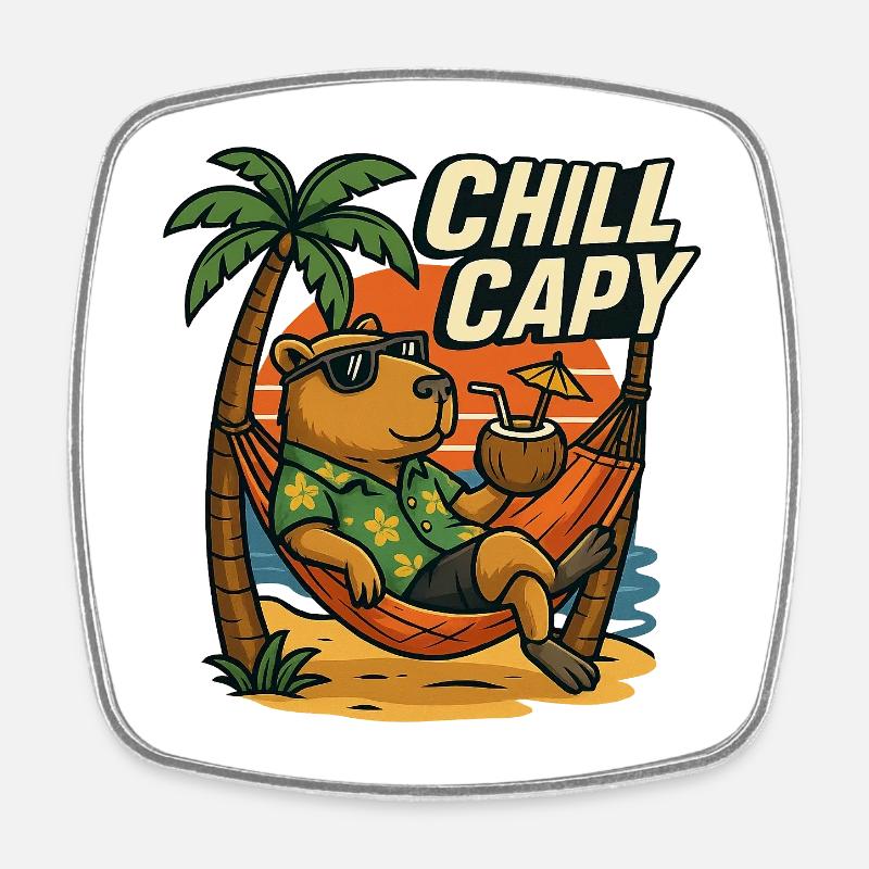 Chill Capy – Beach Capybara - Viereckiger Kühlschrankmagnet - Weiß
