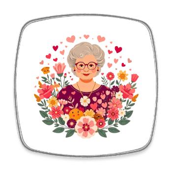 Blumen-Großmutter - Viereckiger Kühlschrankmagnet - Weiß - Vorne