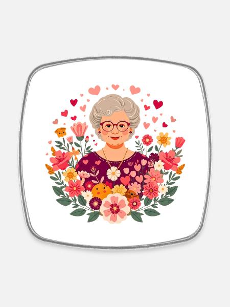 Floral Grandmom - Square fridge magnet - white