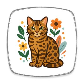 Bengalkatze zwischen Blumen - Viereckiger Kühlschrankmagnet - Weiß - Vorne