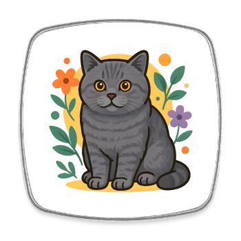 Chat British Shorthair en cercle de fleurs - Magnet carré - blanc - Devant