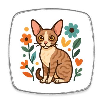 Chat Rex de Cornouailles parmi les fleurs - Magnet carré - blanc - Devant