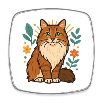 Norwegian forest cat cat among flowers - Square fridge magnet - white - Front