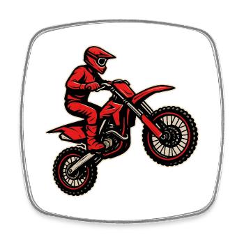 Motocross rouge avec pilote - Magnet carré - blanc - Devant