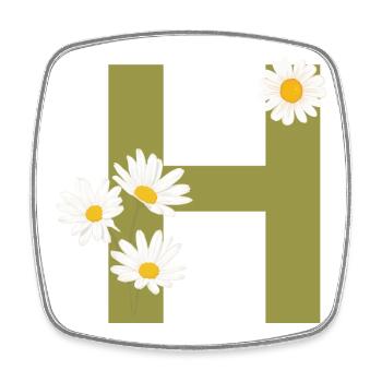 Lettre h vert marguerites - Magnet carré - blanc - Devant
