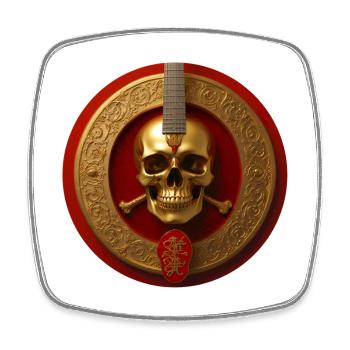 Golden skull and red circle guitar - Square fridge magnet - white - Front