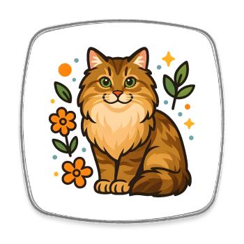 Sibirische Katze unter Blumenillustration - Viereckiger Kühlschrankmagnet - Weiß - Vorne