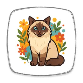 Ragdoll Katze mit Blumenkreis - Viereckiger Kühlschrankmagnet - Weiß - Vorne