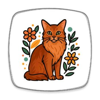 Chat somalien et fleurs - Magnet carré - blanc - Devant