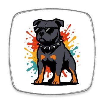 Color explosion Staffordshire Dog with glasses - Square fridge magnet - white - Front