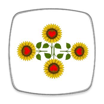 Sonnenblumen mit Herz in der Mitte - Viereckiger Kühlschrankmagnet - Weiß - Vorne