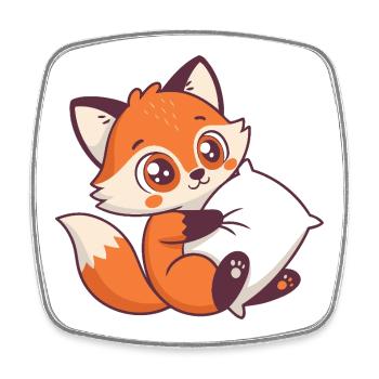 Fox Cozy und Kissen - Viereckiger Kühlschrankmagnet - Weiß - Vorne