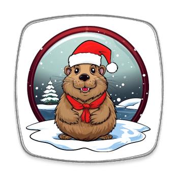 Beaver Christmas - Square fridge magnet - white - Front