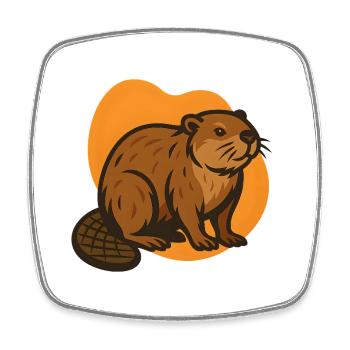 Beaver in orange background - Square fridge magnet - white - Front