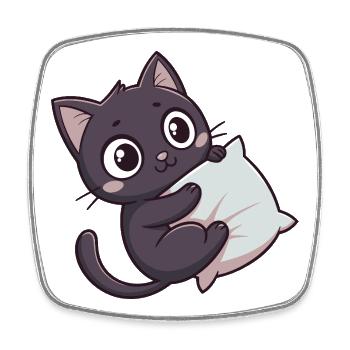 Chaton kawaii câlin sur oreiller - Magnet carré - blanc - Devant