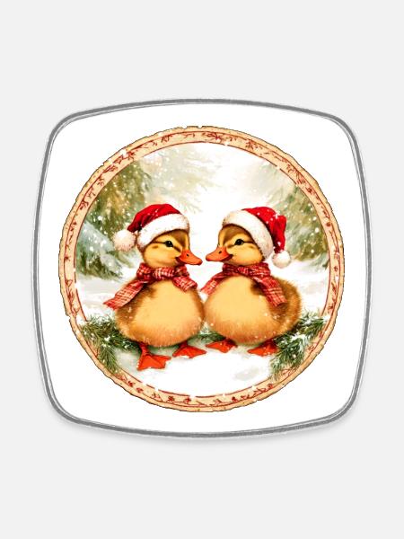 Entchen Weihnachten - Viereckiger Kühlschrankmagnet - Weiß