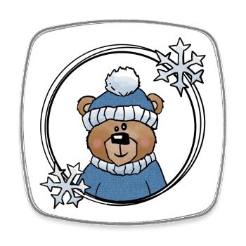 Winter Bear in Blue - Square fridge magnet - white - Front