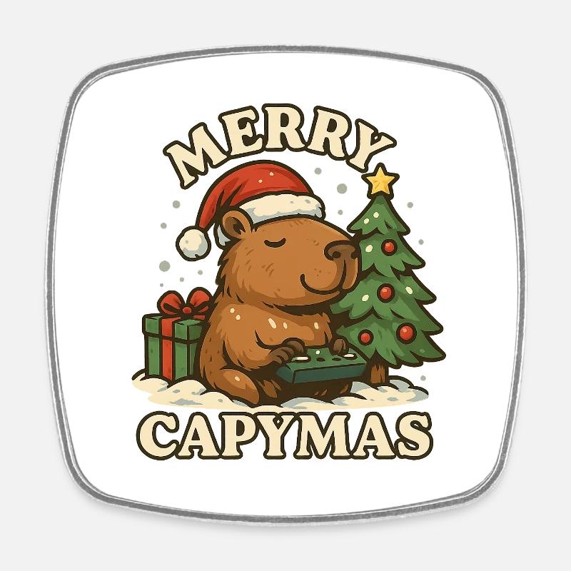 Joyeux Capymas – Noël 🎄 mignon du capybara - Magnet carré - blanc
