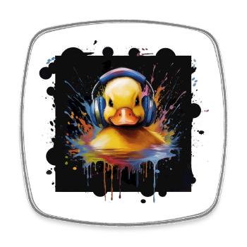 Music Rubber Duck - Motif d’animal amusant avec casque - Magnet carré - blanc - Devant