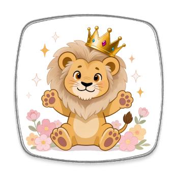 🦁 Lion with crown and flowers - Square fridge magnet - white - Front