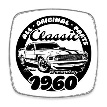 65e anniversaire - Muscle car classique 12/1960 - Magnet carré - blanc - Devant
