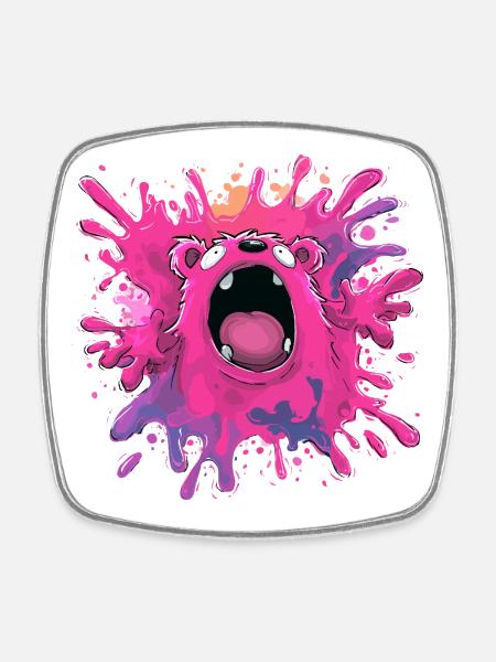 Farbexplosion Monster - Viereckiger Kühlschrankmagnet - Weiß