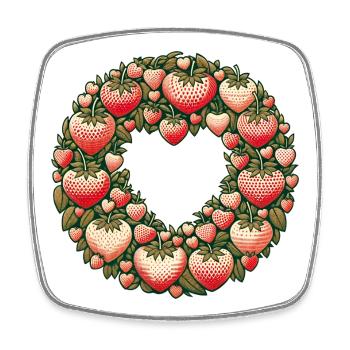 Strawberry Heart Wreath - Square fridge magnet - white - Front