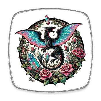 Dragon cristallin dans le jardin de cristal de rose - Magnet carré - blanc - Devant