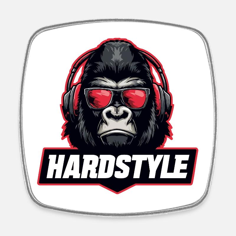 Hardstyle Gorilla – Musik Design mit Kopfhörern - Viereckiger Kühlschrankmagnet - Weiß