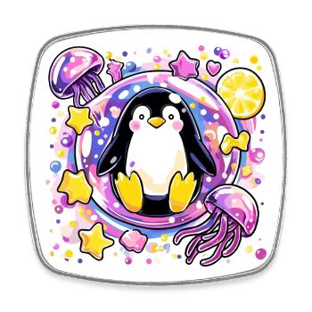 Colorful Penguin Wreath - Square fridge magnet - white - Front