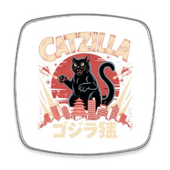 Catzilla - Niedliches Katzenlogo - Viereckiger Kühlschrankmagnet - Weiß - Vorne